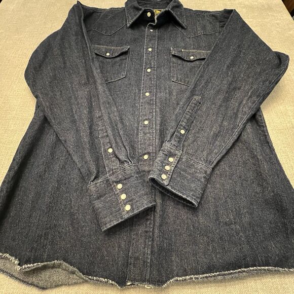 Vtg BB Brand Shirt Mens Pearl Snap Dark Denim Long Sleeve XLarge New Orleans USA - Picture 4 of 9